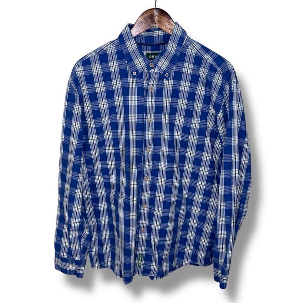 Orvis Heritage Wash Blue & White Active Fit Button Down Shirt Sz L